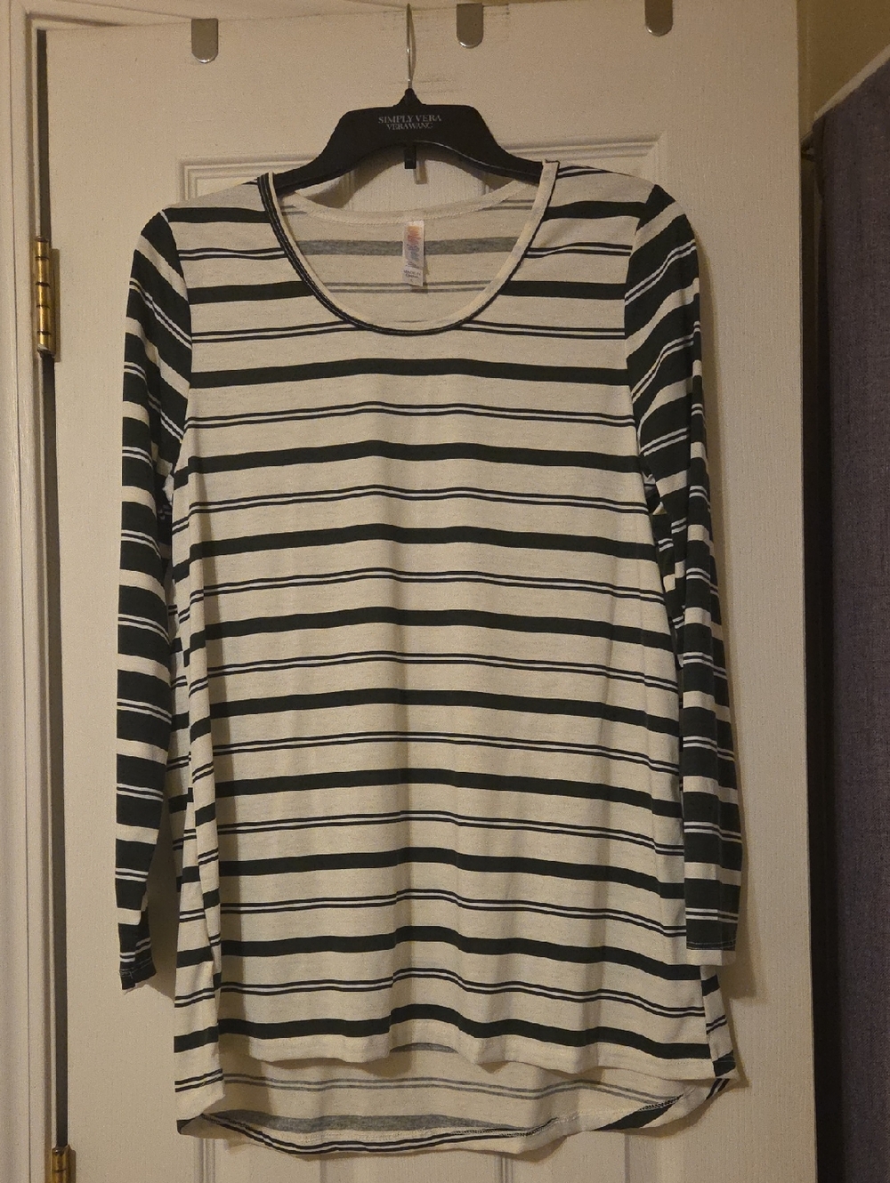 LuLaRoe Black & White Striped Long Sleeve Scoop Neck Top